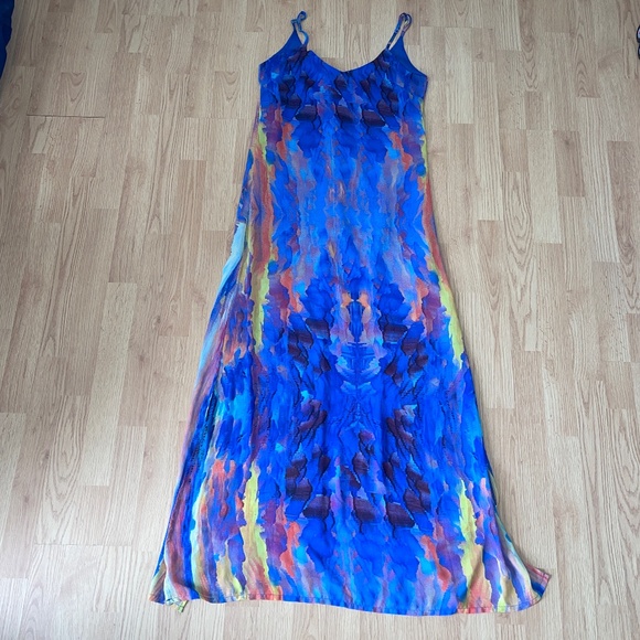 Lulus Flying Watercolors Royal Blue Watercolor Print Sheath Maxi Dress, Size XS - Picture 5 of 14